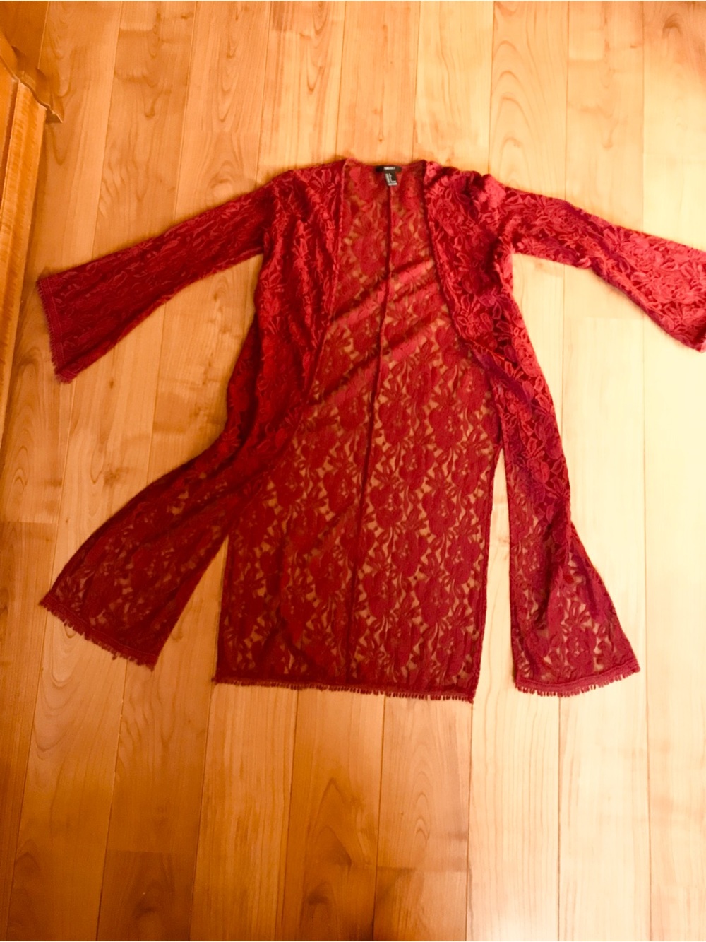 Forever 21 Burgundy Lace Longline Kimono Robe Size small